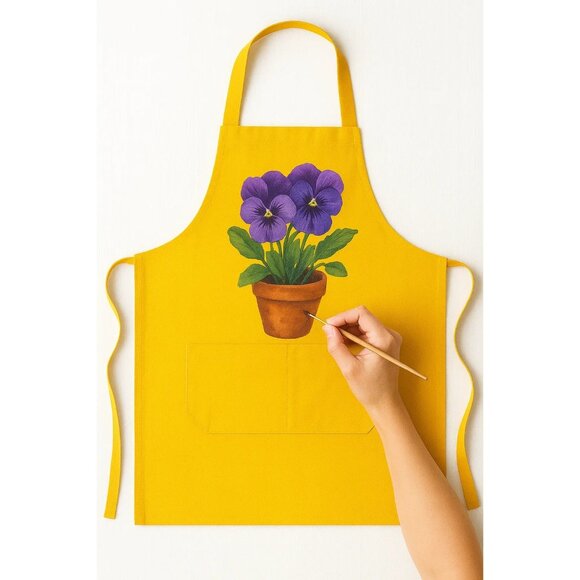 Yellow Adjustable Apron with Pockets – Unisex Polyester Apron for Cooking, Craft - Picture 5 of 7